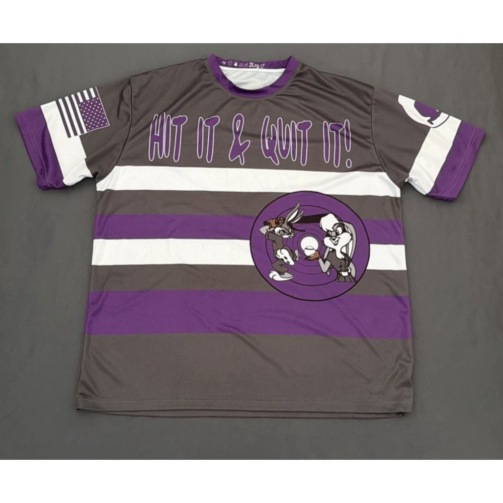 Looney Tunes Jersey Shirt Womens Sz 2XL Purple Baseball hit it and quit it NWOT